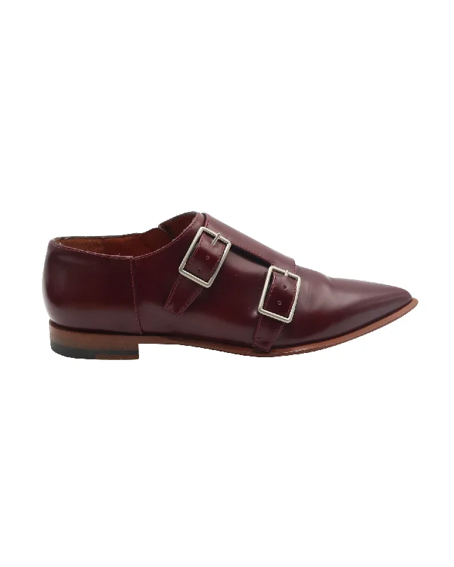 Acne Studios Monk Strap Loafers in Burgundy Leather