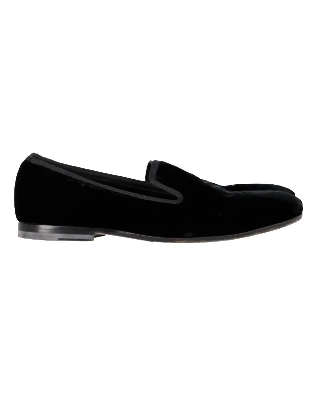 Alexander McQueen Skull Embroidered Loafers in Black Velvet