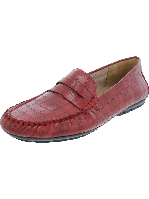 Alika Womens Embossed Crocodile Print Loafers