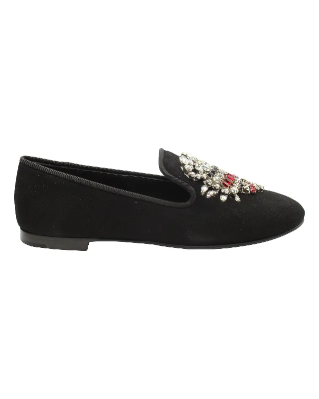 Giuseppe Zanotti Embellished Scorpion Loafers in Black Suede