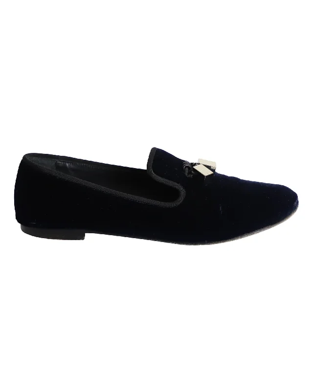 Giuseppe Zanotti Veronica Flat Loafers in Navy Blue Velvet