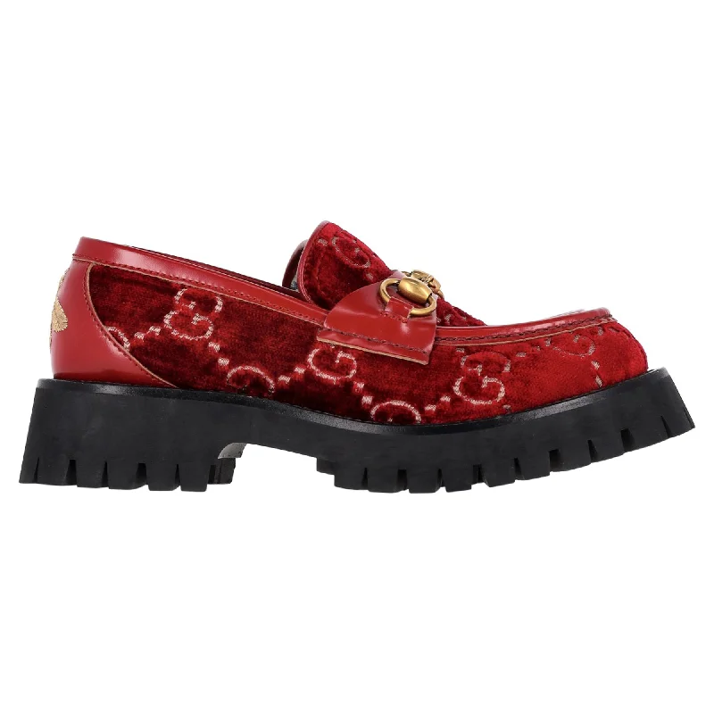 Gucci Horsebit GG Loafers In Red Velvet