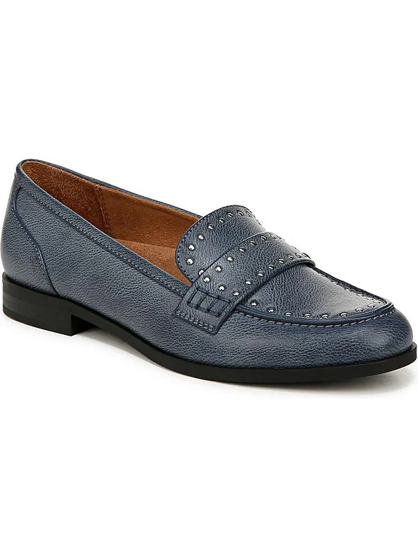 Milo-Stud Womens Faux Leather Block Heel Loafers