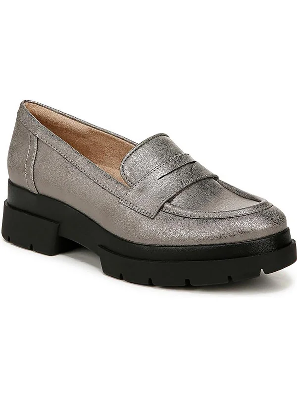 Ophelia Womens Faux Leather Penny Loafers