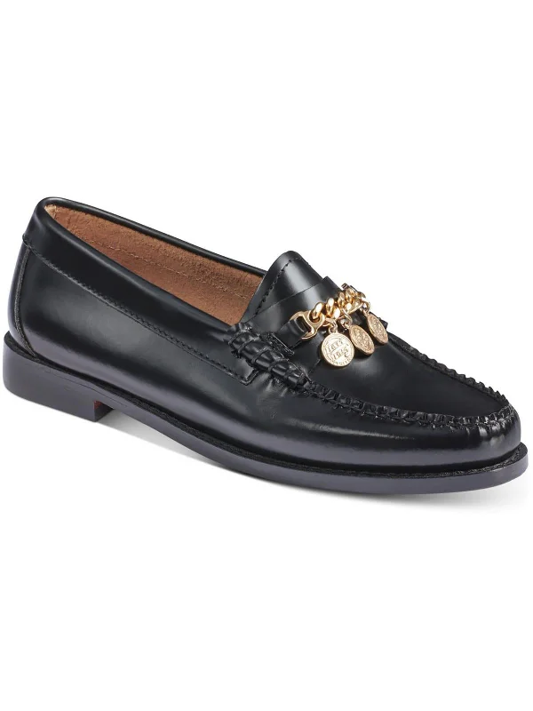 Penny Charm Womens Leather Slip On Loafers