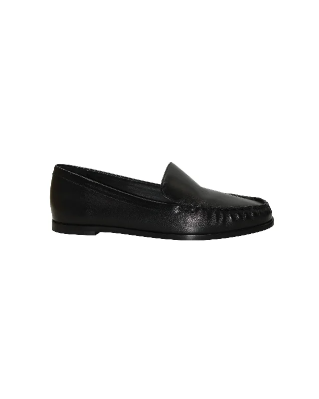 Porte & Paire Round Toe Loafers in Black Leather