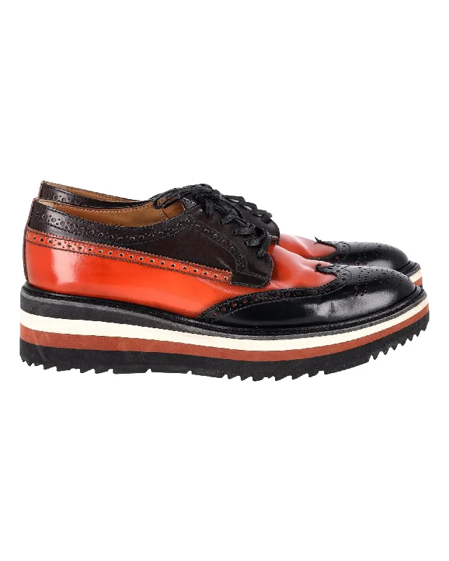 Prada Flatform Derby Brogue Lace Up in Black Leather