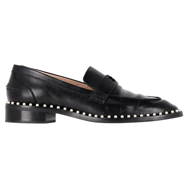 Stuart Weitzman Pearl Studded Loafers in Black Leather