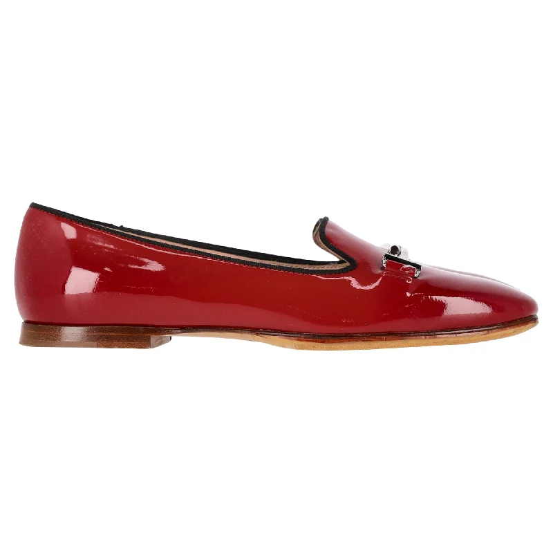 Tod's Flat Loafers in Red Patent Leather