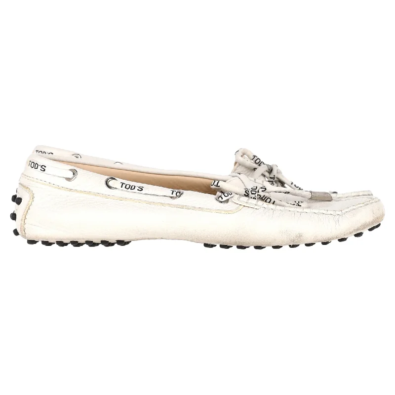 Tod's Gommino Logo Lace Driving Loafers in White Leather