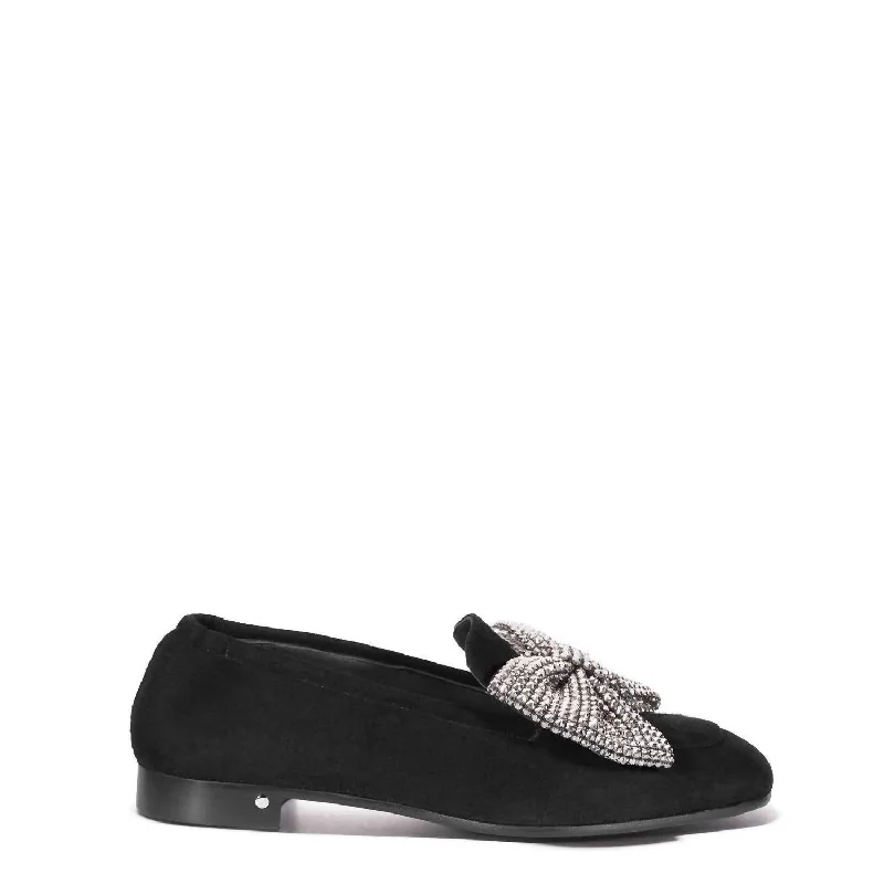 Women's Angela Bow Suede Loafer In Black/silver