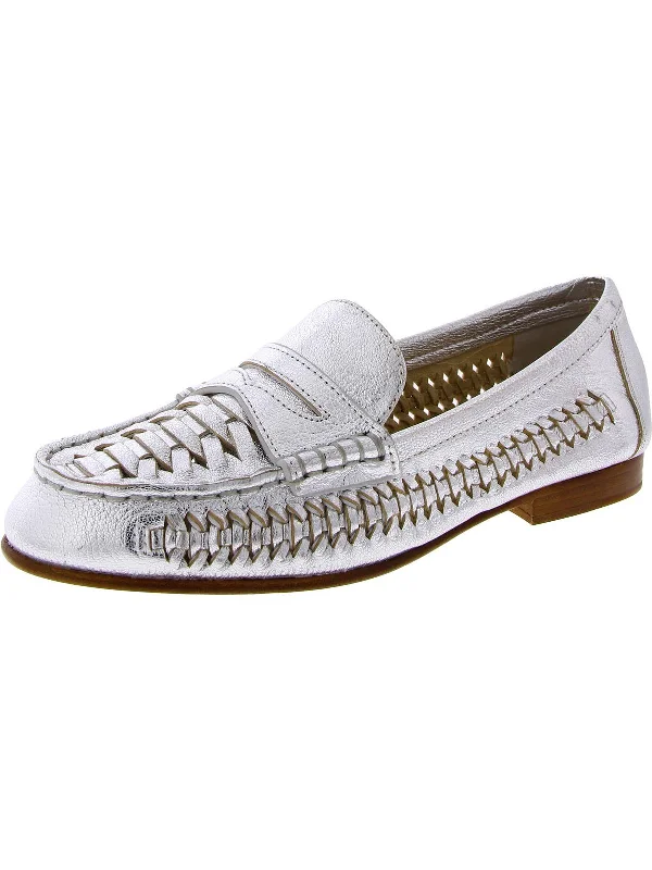 Womens Leather Woven Loafers