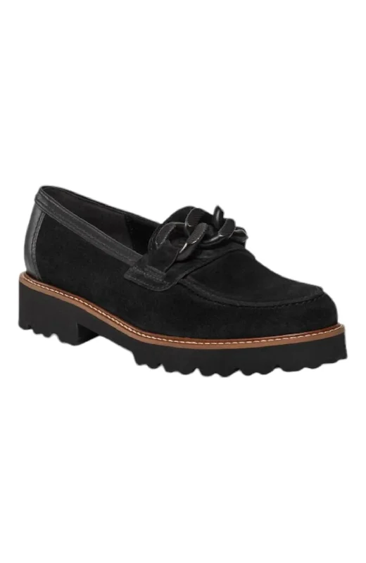 Women's Lug Sole Loafers In Black Velour