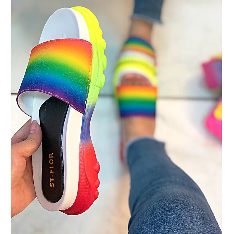 2022 Fashion Student Colorful Sport Ladies Candy Multi Color Platform Women's Jelly Sandals