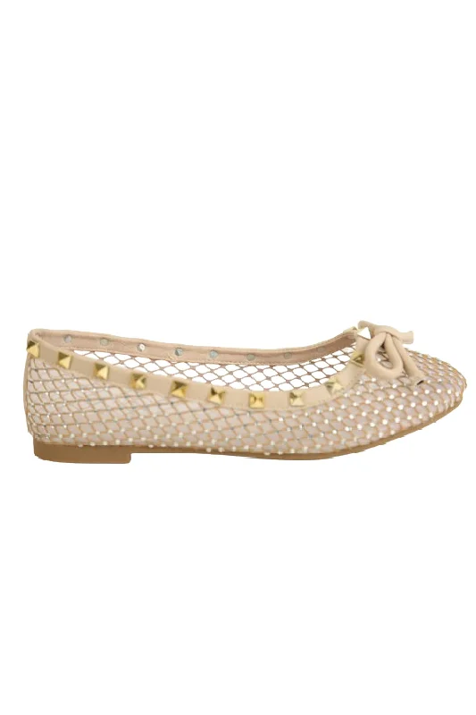 BEIGE STUD DETAIL MESH SLIP ON SHOES