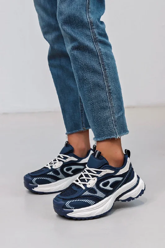 BLUE LACE UP MESH DETAIL SNEAKERS TRAINERS