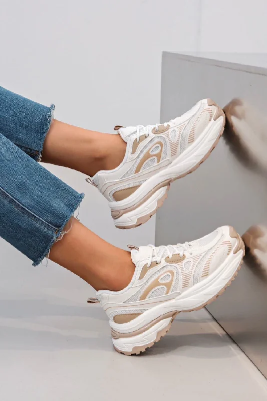 WHITE LACE UP MESH DETAIL SNEAKERS TRAINERS