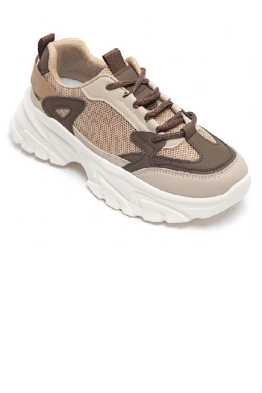 BROWN LACE UP CHUNKY FASHION DESIGNER TRAINERS