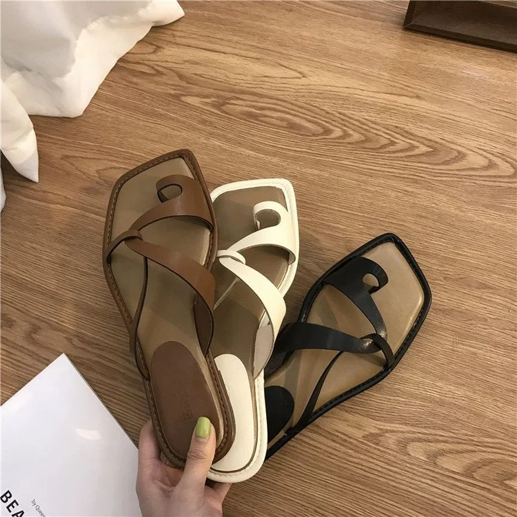 ladies indoor outdoor beach Set toe slippers women wear fashion flat sandals outside the summer women's slippers