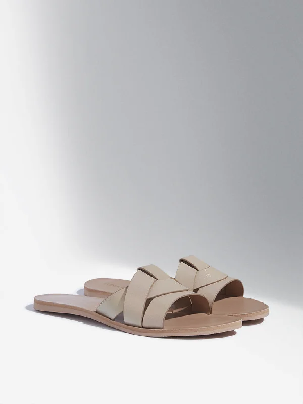 LUNA BLU Beige Multi-Strap Slides