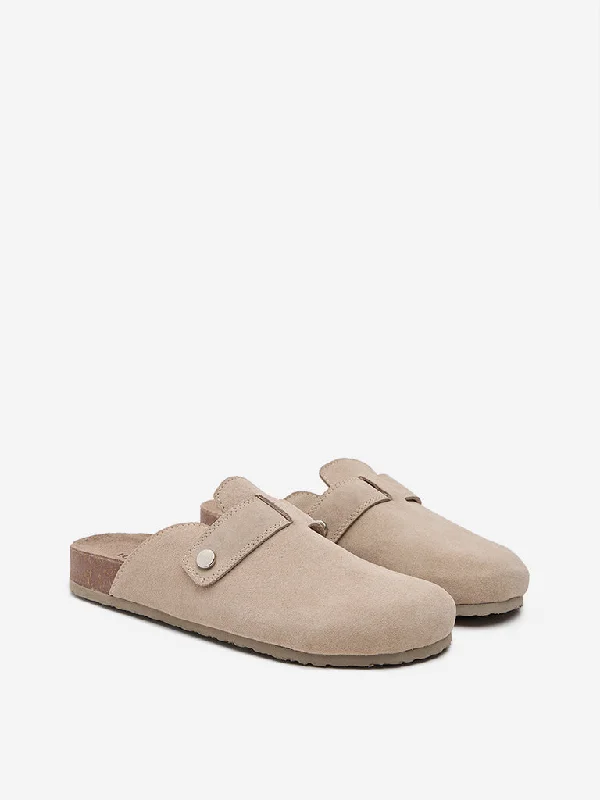 LUNA BLU Beige Suede Slip-On Sandals