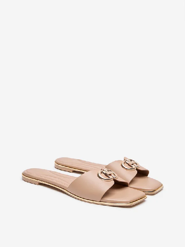 LUNA BLU Blush Pink Metal-Detailed Slides