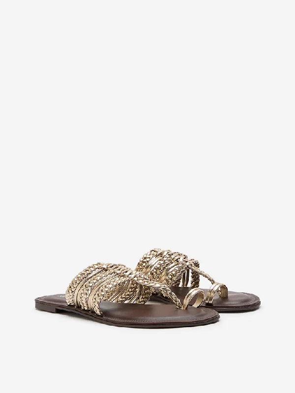 LUNA BLU Gold Braided Kolhapuri Sandals