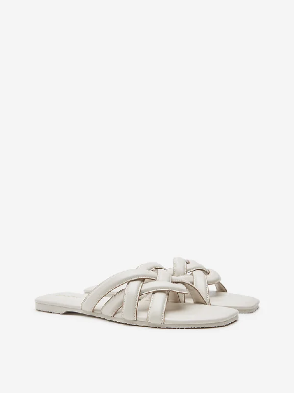 LUNA BLU Ivory Multi-Strap Slides