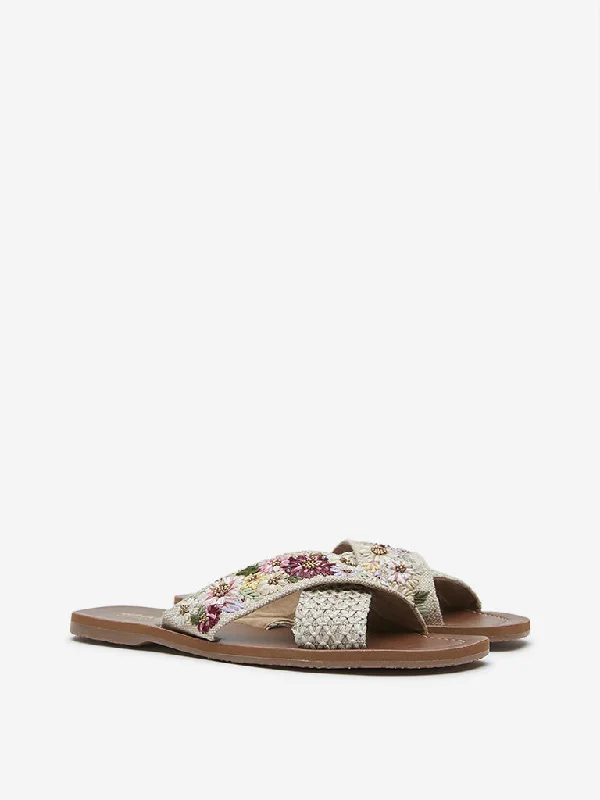 LUNA BLU Multicolour Floral Embellished Crossband Slides