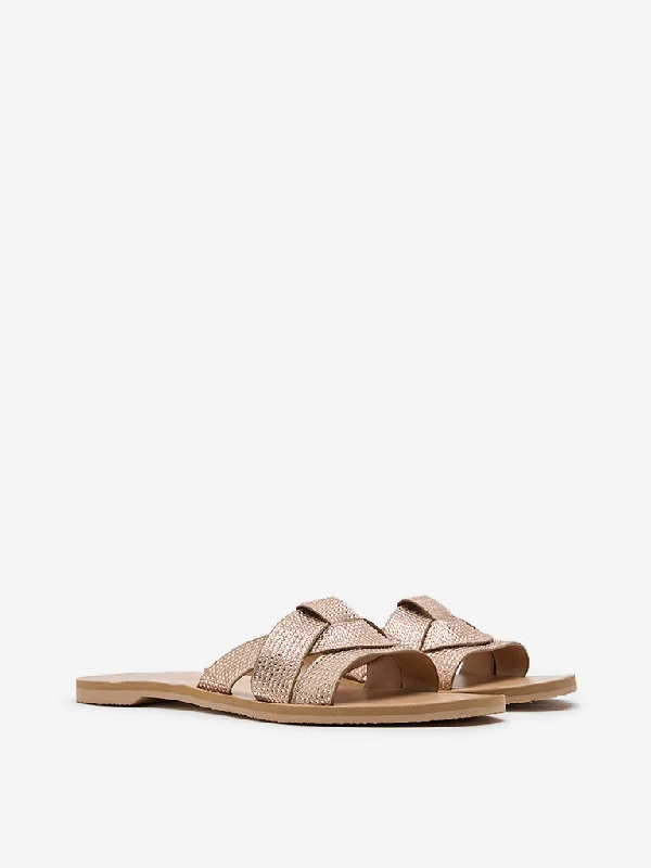 LUNA BLU Rose Gold Embellished Slip-On Sandals