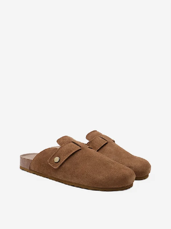 LUNA BLU Tan Suede Leather Slip-On Sandals