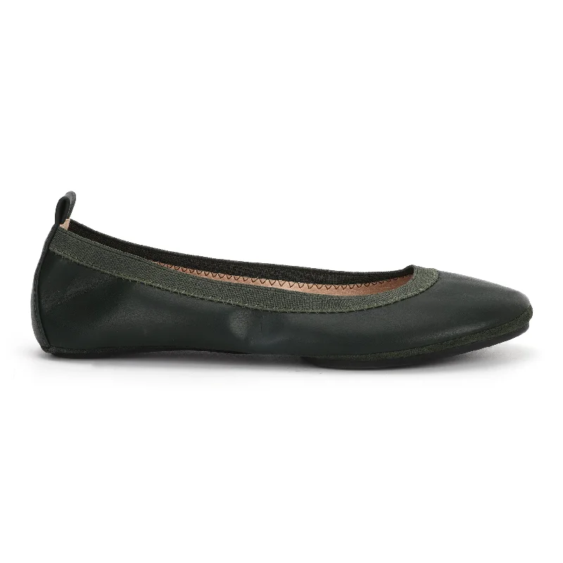 Nina Foldable Ballet Flat in Hunter Green Peta-Approved Vegan Leather