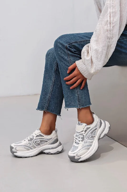 GREY LACE UP MESH DETAIL SNEAKERS TRAINERS